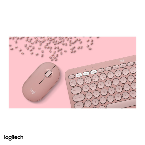 Kit tastatura si mouse wireless Logitech Pebble 2 Combo, Logi Bolt si Bluetooth, tastatura slim K380s, mouse M350s silentios, Easy-Switch, layout US International, roz, 920-012241 [5]