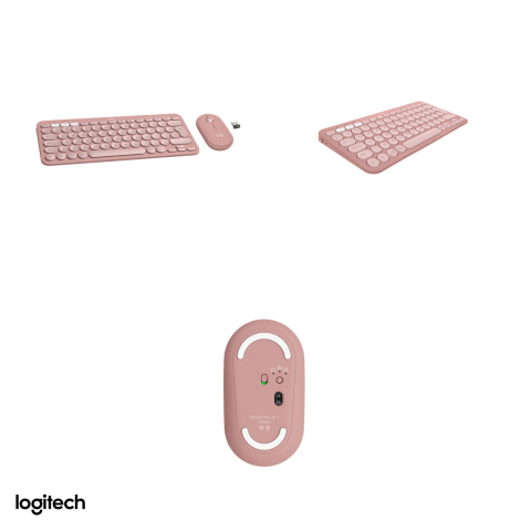 Kit tastatura si mouse wireless Logitech Pebble 2 Combo, Logi Bolt si Bluetooth, tastatura slim K380s, mouse M350s silentios, Easy-Switch, layout US International, roz, 920-012241 [3]