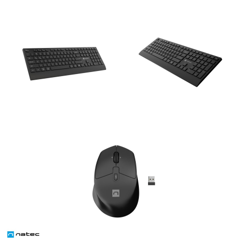 Kit tastatura si mouse wireless Natec Stingray 2, 2.4 GHz si Bluetooth 5.0, 3 dispozitive, acumulatori USB-C, mouse 4000 DPI, layout US, negru, NZB-2315 [4]