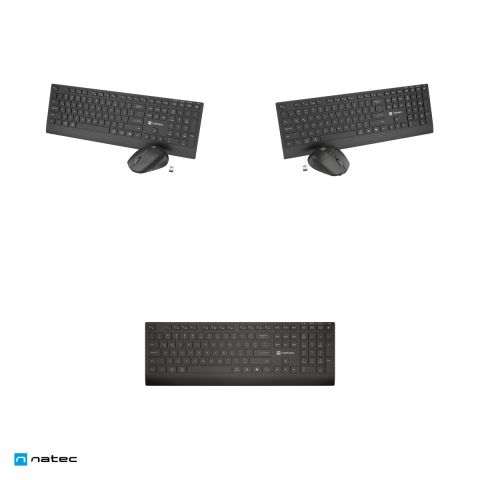 Kit tastatura si mouse wireless Natec Stingray 2, 2.4 GHz si Bluetooth 5.0, 3 dispozitive, acumulatori USB-C, mouse 4000 DPI, layout US, negru, NZB-2315 [3]