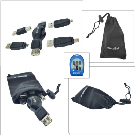 Kit USB Universal Maxell cu Cablu Retractabil si 4 Adaptoare, Husa Protectoare - Conectivitate pentru Dispozitive Vechi si Noi [3]