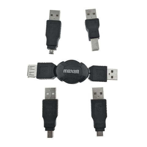 Kit USB Universal Maxell cu Cablu Retractabil si 4 Adaptoare, Husa Protectoare - Conectivitate pentru Dispozitive Vechi si Noi [1]