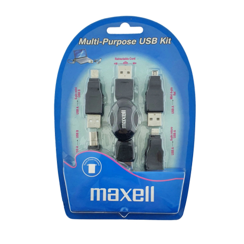 Conectica IT - Kit USB Universal Maxell cu Cablu Retractabil si 4 Adaptoare, Husa Protectoare - Conectivitate pentru Dispozitive Vechi si Noi