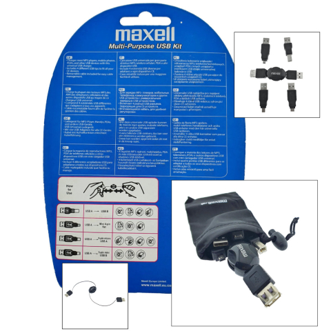 Kit USB Universal Maxell cu Cablu Retractabil si 4 Adaptoare, Husa Protectoare - Conectivitate pentru Dispozitive Vechi si Noi [5]