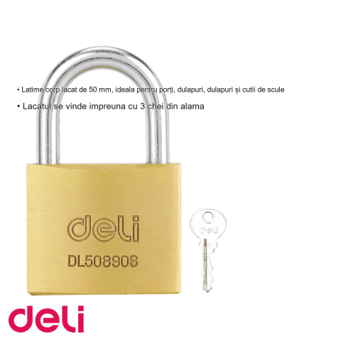 Lacat alama 50mm Deli, corp monobloc rezistent la coroziune, pentru porti, dulapuri si cutii de scule [2]
