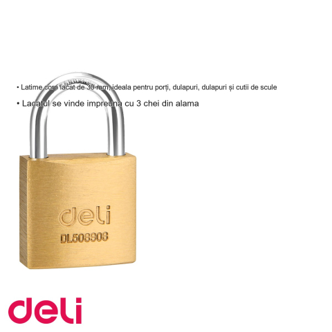 Lacat alama monobloc Deli 30mm, rezistent la coroziune, cu 3 chei, pentru porti si dulapuri [2]