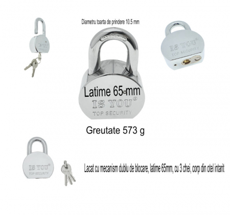 Lacat cu mecanism dublu de blocare, latime 65mm, cu 3 chei, corp din otel intarit [5]