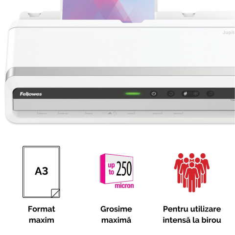 Laminator A3 Fellowes Jupiter LX 6 role cu InstaHeat, mod revers si Clean Alert pentru documente profesionale si laminare rapida [1]