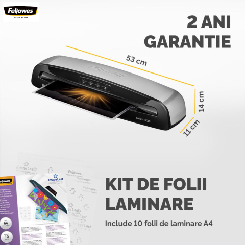 Laminator A3 Fellowes Saturn 3 cu functie de eliberare, auto-stingere si kit start pentru documente, postere si proiecte creative [3]