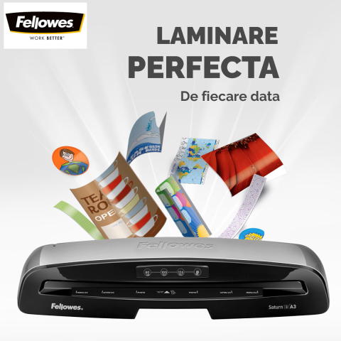 Laminator A3 Fellowes Saturn 3 cu functie de eliberare, auto-stingere si kit start pentru documente, postere si proiecte creative [1]
