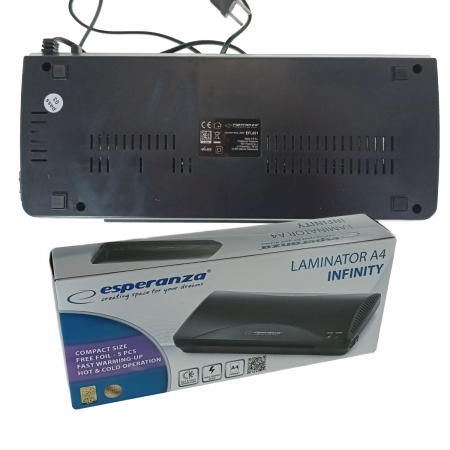 Laminator A4 Esperanza Infinity 93202, 250 mm/min, 265W, lungime cablu 130cm, negru [3]