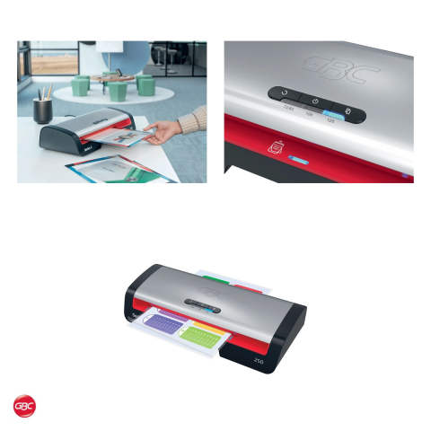 Laminator GBC Home Office 250 A4, folii de 75-125 microni, gata in 1 minut, un document A4 in 36 de secunde, buton anti-blocare, 5 folii A4 incluse, rosu [3]
