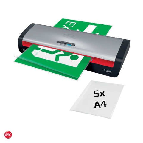 Birotica papetarie - Laminator GBC Home Office 250HS A3, folii de 75-125 microni, gata in 1 minut, un document A4 in 36 de secunde, buton anti-blocare, 5 folii A4 incluse, rosu