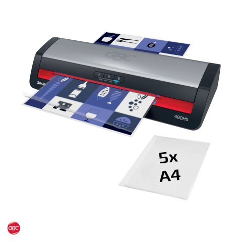 Birotica papetarie - Laminator GBC Office Pro 480HS A3, folii de 75-125 microni, gata in 1 minut, un document A4 in 23 de secunde, inversare automata, 5 folii A4 incluse, rosu