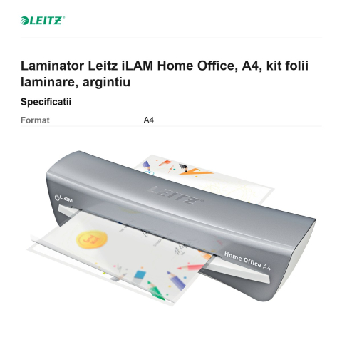 Laminator Leitz iLAM Home Office, A4, kit folii laminare, argintiu [2]