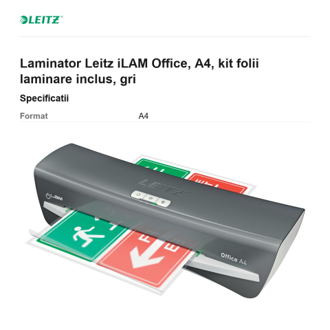 Laminator Leitz iLAM Office, A4, kit folii laminare inclus, gri [2]