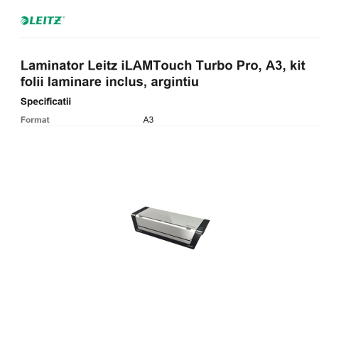 Laminator Leitz iLAMTouch Turbo Pro, A3, kit folii laminare inclus, argintiu [2]