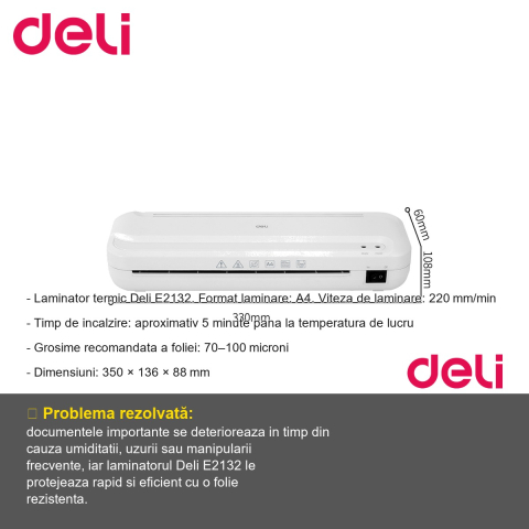 Laminator termic Deli E2132, format A4, 100 microni, pentru uz birou si scoala [1]