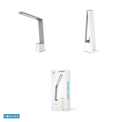 Lampa de birou LED pliabila, 5 W, Forever Light Anders FLB-110, 1200 mAh,  alb-gri, cablu USB-C 1.5m, dimensiuni 52 x 246 x 281mm, 3 culori de lumina si dimmer [3]