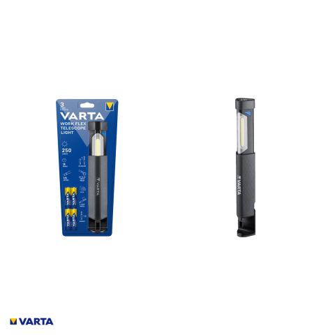 Lampa de lucru VARTA Work Flex Telescope Light 18646, LED COB, 250 lm, IP54, magnet, 4 baterii AA incluse [3]