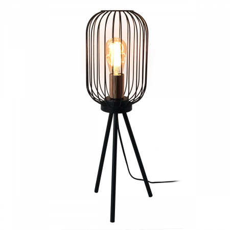 Lampadare si lampi - Lampa de podea cu suport trepied, design industrial, Platinet 44915, E27, 40W, inaltime 60 cm, din metal, neagra