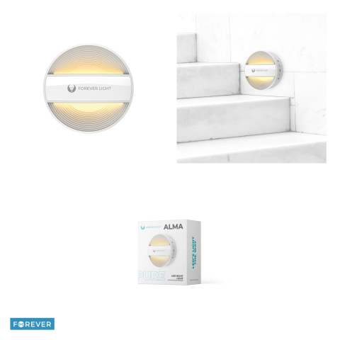 Lampa de veghe LED Forever Light Alma FLC-20, 1.2W, senzor de miscare, acumulator 500 mAh, cablu USB-C 1m, dimensiuni 80 x 80 x 37mm, 3000K, alba [3]