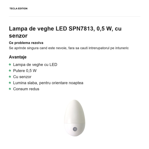 Lampa de veghe LED SPN7813, 0,5 W, cu senzor [1]