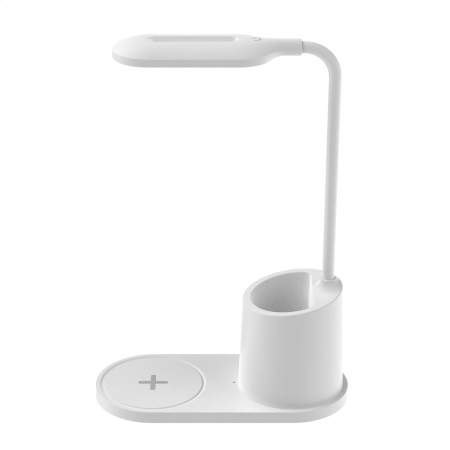 Lampa Led 3W de birou, Platinet 45247, cu incarcator Qi wireless 5W, brat reglabil si organizator, 3 nivele de iluminare, USB tip C, alba [4]