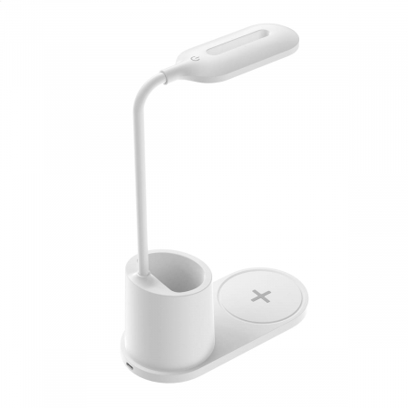 Lampa Led 3W de birou, Platinet 45247, cu incarcator Qi wireless 5W, brat reglabil si organizator, 3 nivele de iluminare, USB tip C, alba [1]