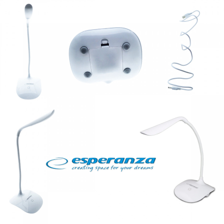 Lampa LED, Esperanza Acrux ELD103W, brat flexibil 21 cm, alimentare duala, cablu 110 cm, 4 x AAA, alba [3]
