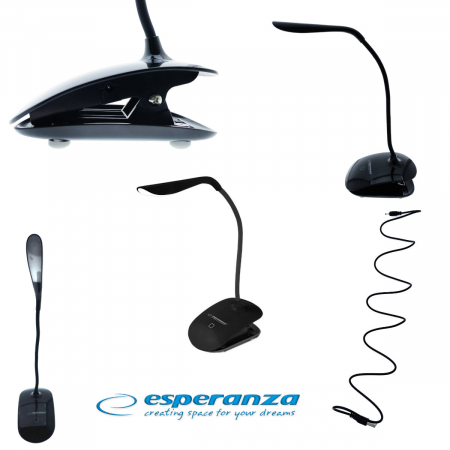 Lampa LED, Esperanza Acrux ELD103K, brat flexibil 21 cm, alimentare duala, cablu 110 cm, 4 x AAA, neagra [3]