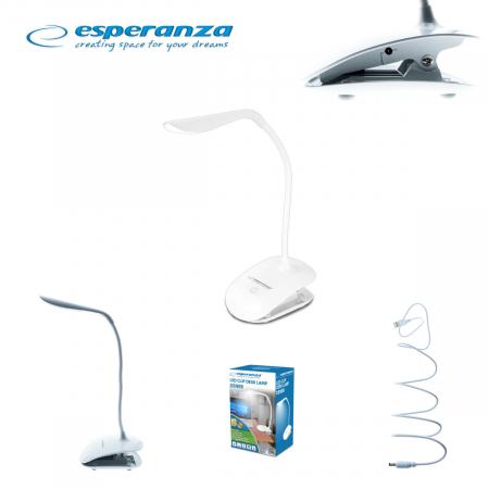 Lampa LED, Esperanza Deneb ELD104W, cu clema de prindere, brat flexibil 21 cm, cablu 110 cm, alba [3]