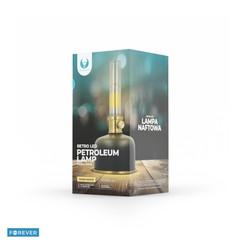 Lampa LED Retro tip felinar pe petrol, neagra, FLR-25 Forever Light, cu acumulator Li-Ion 4000 mAh, cablu USB-C 30cm, lumina alba calda 3000K, 2W, dimensiuni 110 x 110 x 220mm [4]