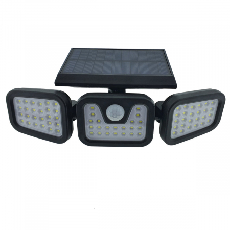 Lampi solare - Lampa LED tripla, reglabila, cu incarcare solara, LTC 76691, 20W, SMD, 800lm, acumulator 2400mAh, cu senzori, neagra