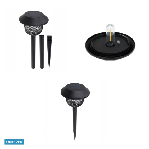 Lampa solara LED Filament, cu stalp de otel, Forever Light Sunari FLS-30, IP44, panou solar Monocristalin, baterie Ni-MH 1,2 V⎓ 800 mAh, 10 lm, dimensiuni 126x126x620mm, lumina alba calda, material AB [3]
