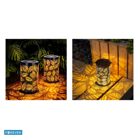 Lampa solara LED Forever Light frunze marocane FLS-210, 12 lm, 3000K lumina calda, baterie Ni-MH 1,2V⎓600mAh, panou solar policristalin, dimensiuni 120x120x200mm, IP44, material ABS si otel [4]