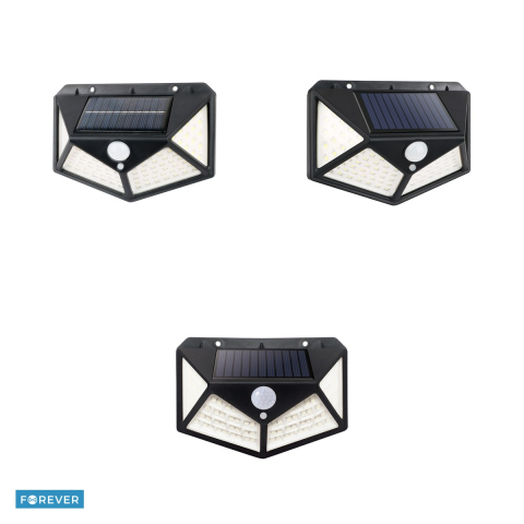 Lampa solara LED Forever Sunari FLS-65 100*SMD PIR 6W, 480lm, 6000K, 1200 mAh, dimensiuni 100 x 135 x 51mm, Neagra [3]