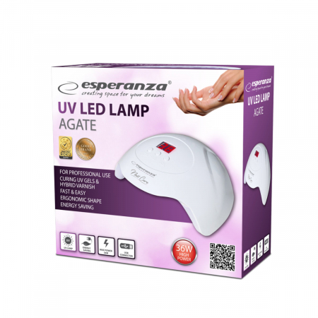 Lampa unghii UV, 15 LED, Esperanza Agate Hybrid, 36W, senzor miscare, afisaj, USB, alba [5]