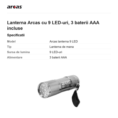 Lanterna Arcas cu 9 LED-uri, 3 baterii AAA incluse [2]