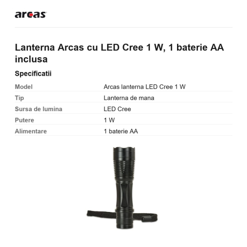 Lanterna Arcas cu LED Cree 1 W, 1 baterie AA inclusa [2]