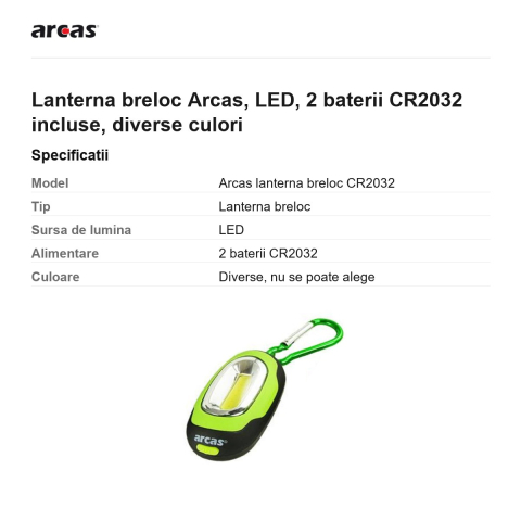 Lanterna breloc Arcas, LED, 2 baterii CR2032 incluse, diverse culori [2]