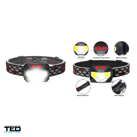 Lanterna frontala TED Electric TL-7134 TED002167, acumulator Li-Ion 18650, 3 W, 200 lm, LED XPE + 2 COB, 8 moduri de iluminare, senzor, magnet [3]