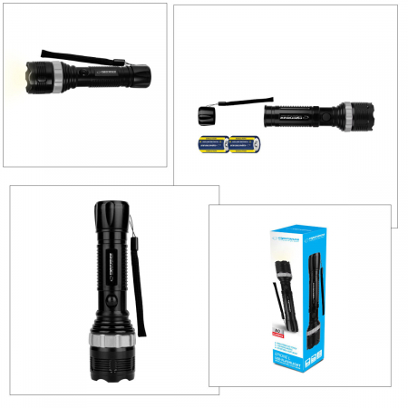 Lanterna LED 1W, 80 lumeni, lumina reglabila, 2 x R20, 23.5 x 5 cm, rezistenta, ES-96108, neagra [3]