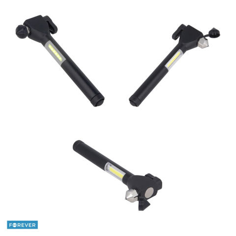 Lanterna LED COB 80 lm, de urgenta, Forever Light FLF-03, 3 x AAA, cu magnet, ciocan si dispozitiv de taiere a centurii, neagra [3]