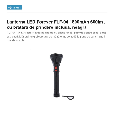 Lanterna LED Forever FLF-04 1800mAh 600lm , cu bratara de prindere inclusa, neagra [1]
