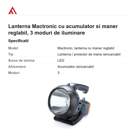 Lanterna Mactronic cu acumulator si maner reglabil, 3 moduri de iluminare [2]