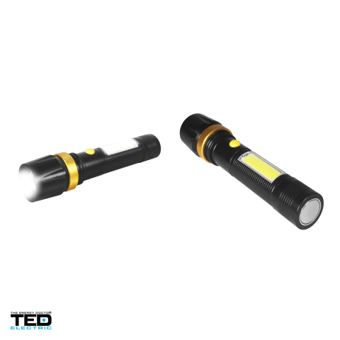 Lanterna TED Electric TL-8096 TED002037, LED T6 + COB, 5 W, 300 lm, zoom, magnet, IP65, 1 acumulator 18650 inclus [3]