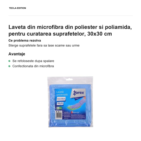 Laveta din microfibra din poliester si poliamida, pentru curatarea suprafetelor, 30x30 cm [1]