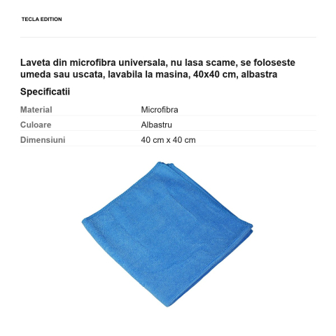 Laveta din microfibra universala, nu lasa scame, se foloseste umeda sau uscata, lavabila la masina, 40x40 cm, albastra [2]
