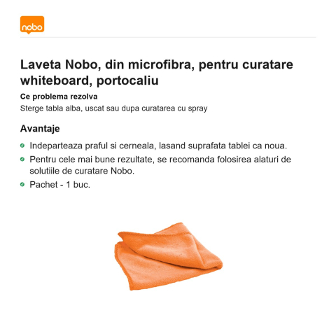 Laveta Nobo, din microfibra, pentru curatare whiteboard, portocaliu [1]